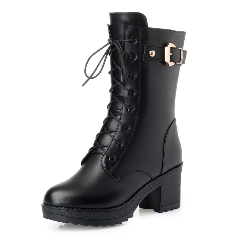 Fujin/женские ботинки из натуральной кожи и шерсти Прямая поставка Меховые теплые