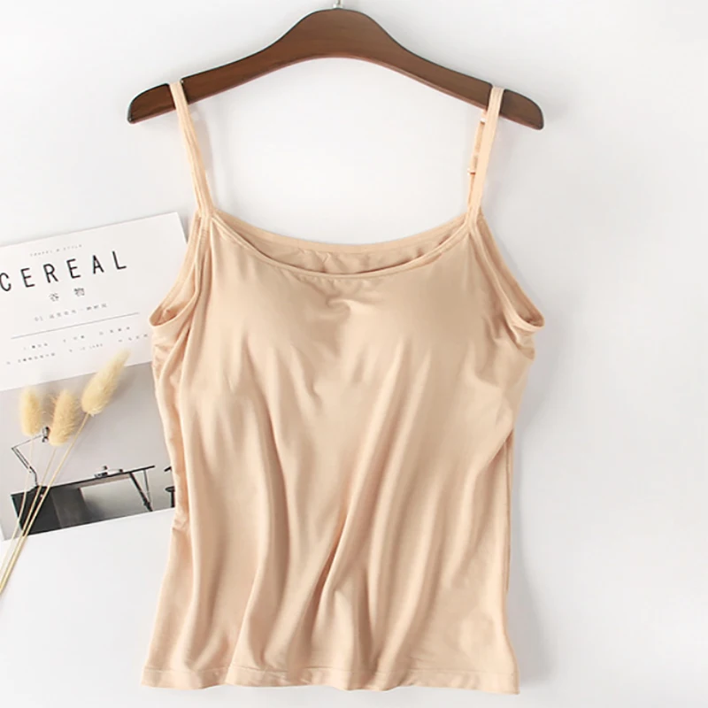 Новинка 2020 модал цельный женский летний джемпер майка на бретельках бюстгальтер