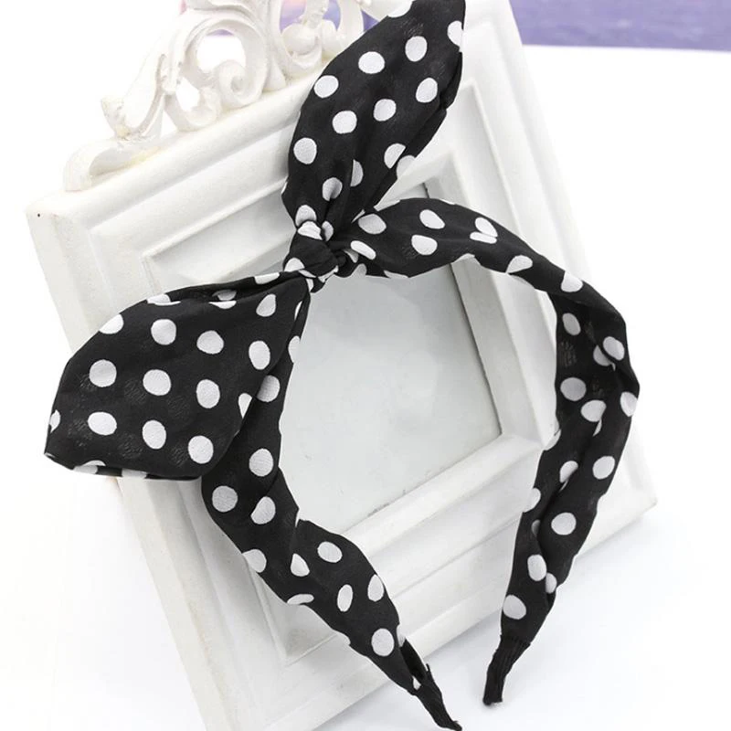 Кроличьи уши ткань полосатый принт сбоку повязка на голову с бантиком и