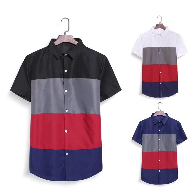

2020 New Men's Fashion Cool Short Sleeve Stitching Shirt Button Casual Shirt Four Colors