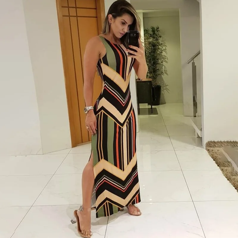 

Women Summer Printed Party Dress Sexy Bodycon Skinny Maxi Dresses
