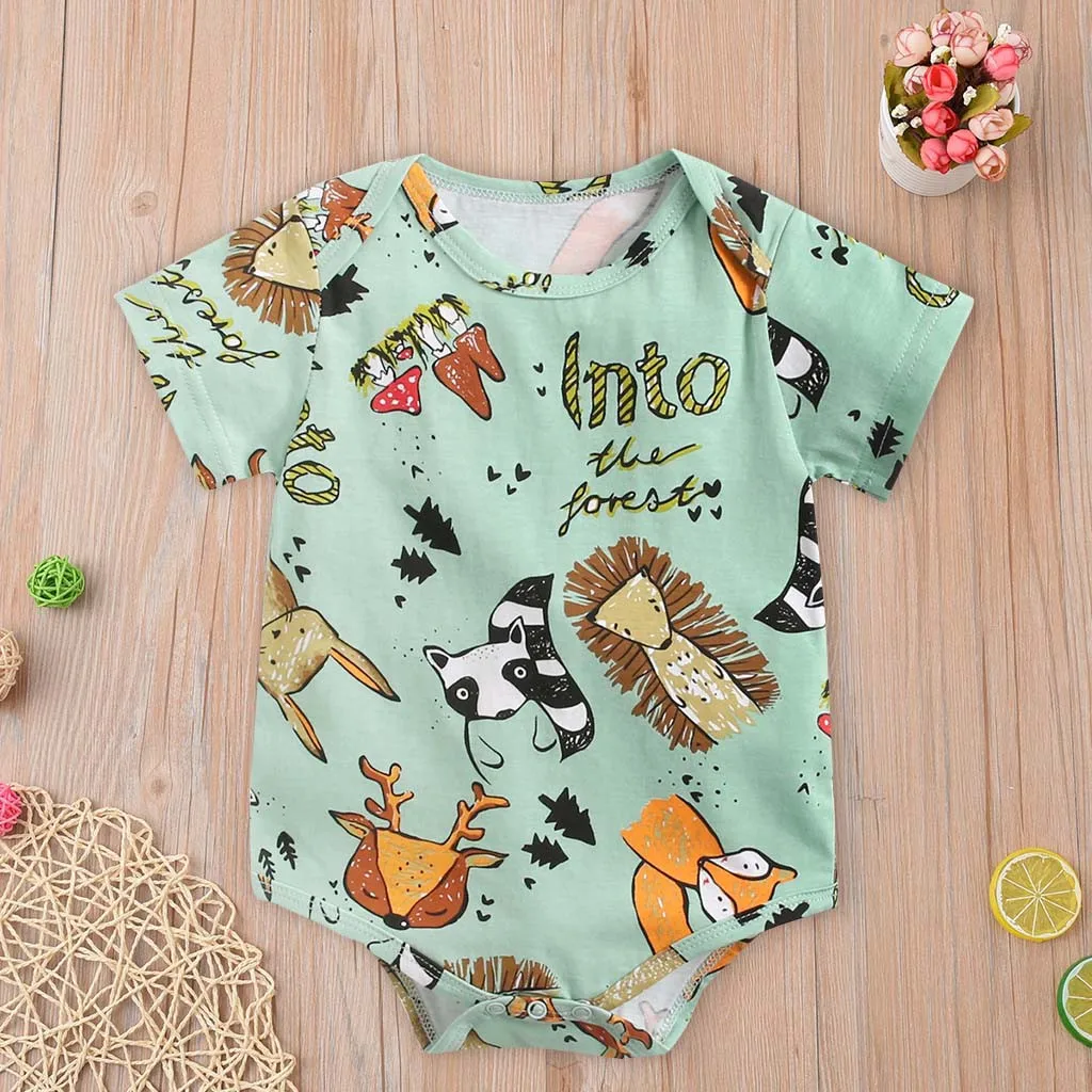 Romper Bayi Baju Romper Bayi Laki-laki Perempuan Baru Lahir Bayi Laki-laki Perempuan Romper Cetak Kartun Lengan Pendek Jumpsuit Pakaian Set Overall Bayi
