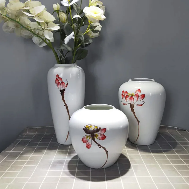 

China White Porcelain Lotus Bloom A Set Ceramic Flower Vase For Home Decor