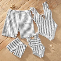 patpat 2021 summer family matching swimsuits v neck knotted striped print parents kids matching outfits for father mom son
