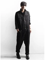 mens jumpsuit spring and autumn new black button front hip hop street casual loose plus size pants