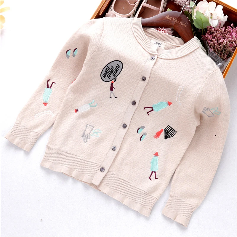 Осенняя модная одежда для маленьких девочек Кардиган с вышивкой малышей детская