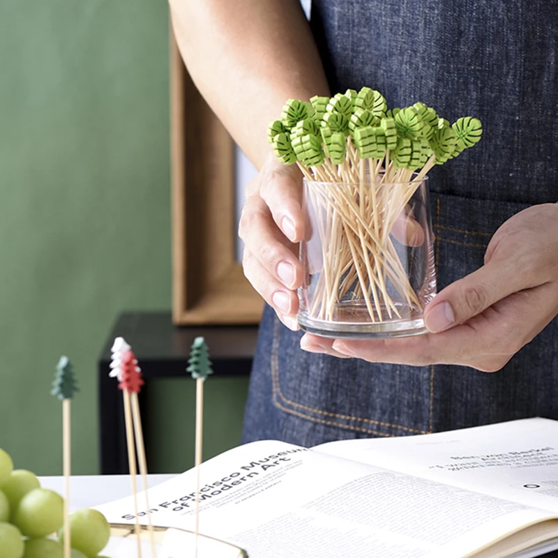 100PCS Декоративные Зубочистки Фламинго Рождественская Елка Коктейльные Палочки