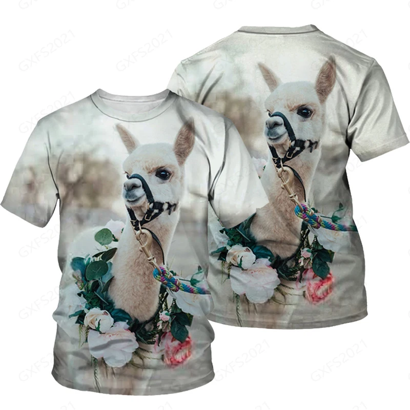 

Summer Cute 3D Printing T-Shirt Oversized Animal Alpaca Fashion t-Shirt Men's Women's Essential For Children's Tourism