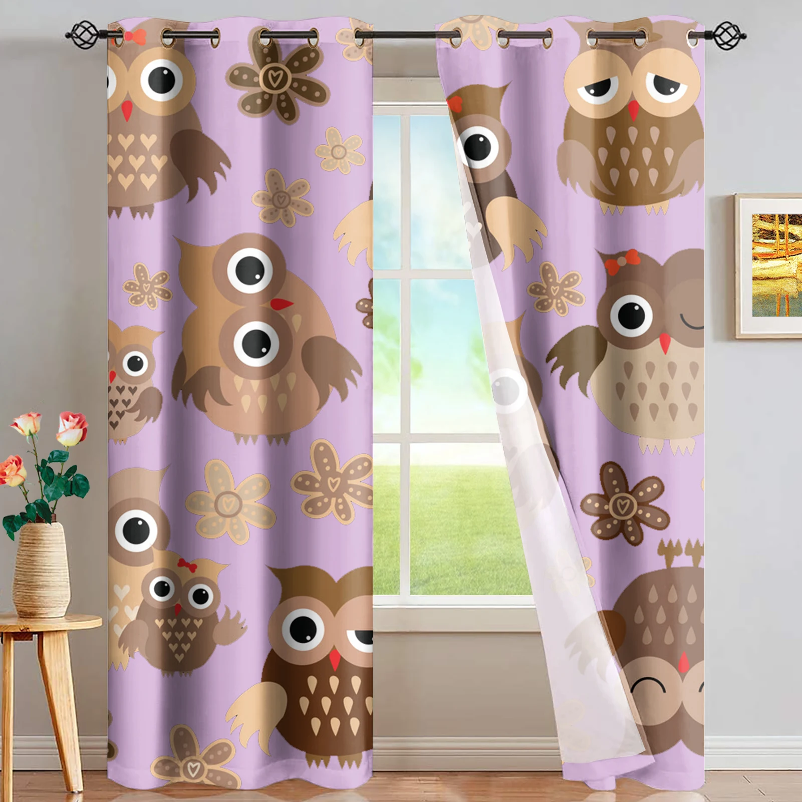 

Upetstory Cartoon Owl Printed Curtains for Kids Room Cartoon Curtain Modern Style Window Drape for Bedroom living Room Home Deco