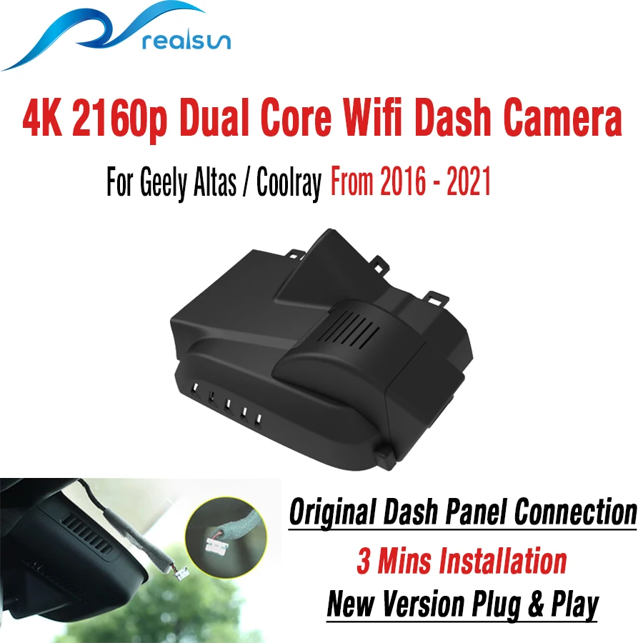 Realsun 4K 2160P Car DVR Dual Core Novatek 96670 Wifi Dash Camera Video Recorder For Geely Atlas General Pro Coolray 2016 - 2021