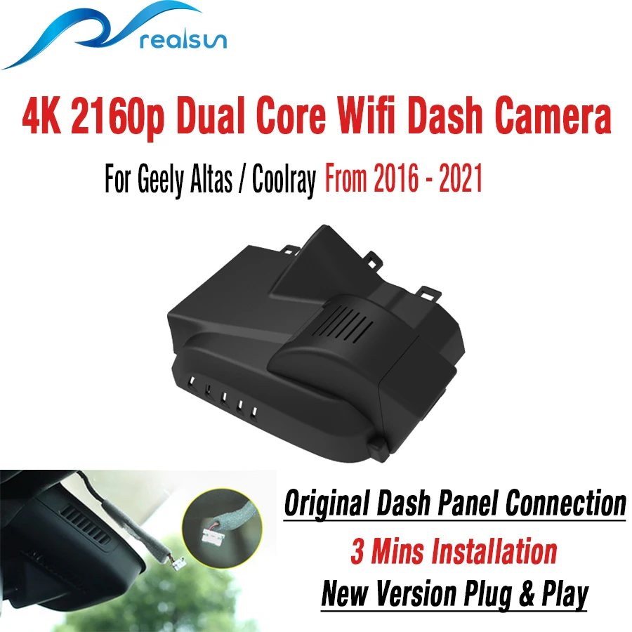 Realsun 4K 2160P Автомобильный видеорегистратор двухъядерный Novatek 96670 Wifi для Geely Atlas General