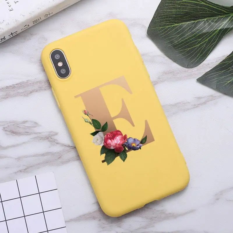 

26 English letters flowers words Phone Case Candy Color for iPhone 6 7 8 11 12 s mini pro X XS XR MAX Plus