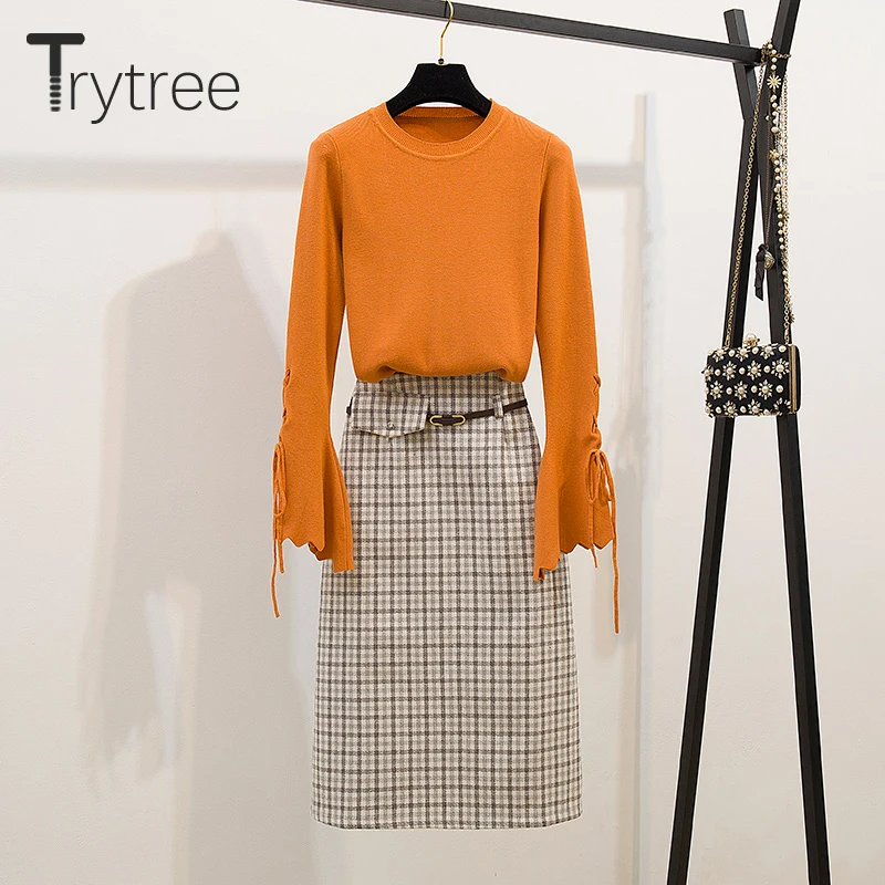 Trytree осенне зимний комплект из двух предметов Повседневный Топ с О образным