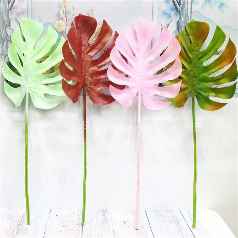 

10Pcs Fake Single Stem Turtle Leaf 27.56" Length Simulation Greenery Color Monstera for Home Decorative Artificial Plants