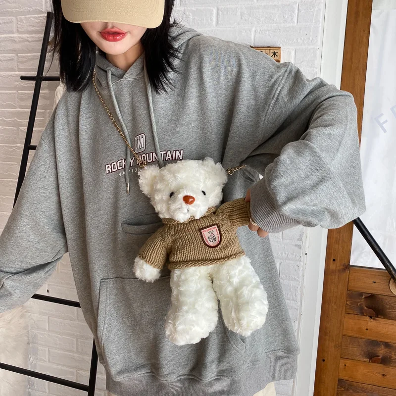 

Korean version bear plush bag female 2020 new personality winter plush bag student shoulder messenger chain bag
