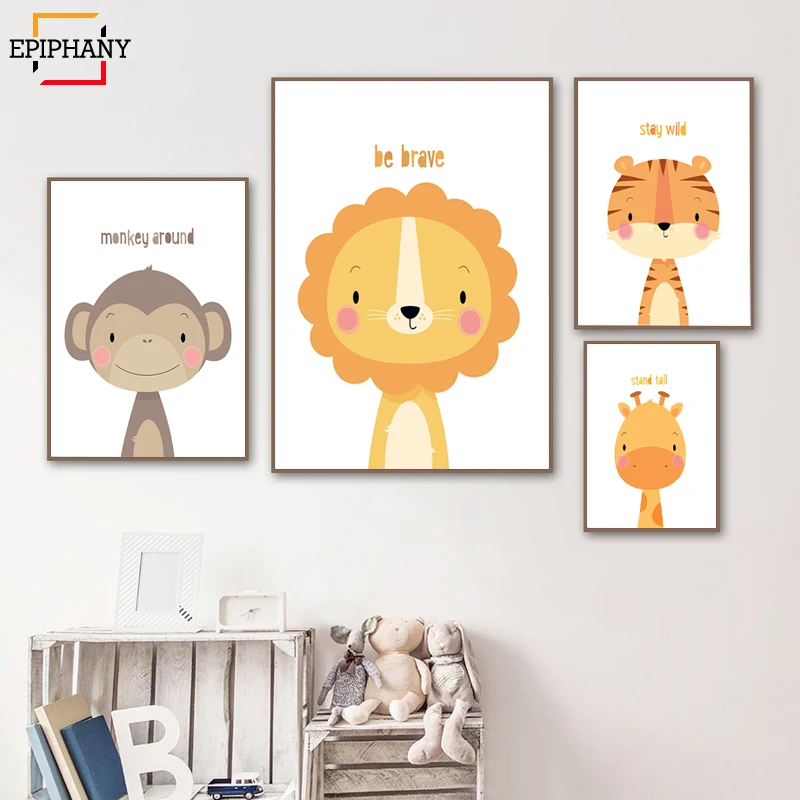 

Baby Animal Nursery Wall Art Be Brave Be Strong Quotes Nordic Canvas Painting Anime Poster Painting pictures for Kids Room Deocr