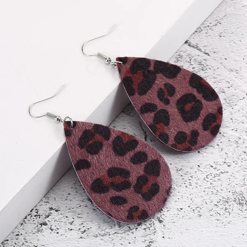 Летняя любовь Бохо капля листа с леопардовым принтом кожаные серьги классические ПУ с падением для женщин большой украшения.