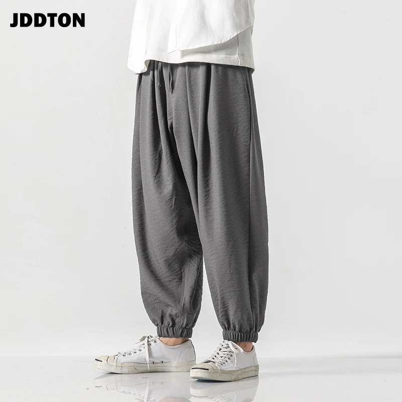 JDDTON Men Cross-pants Linen Pants Flax Hemp Loose Thin Male Fashion Casual Hip Hop Vintage Full Length Trouser Streetwear JE121 | Мужская