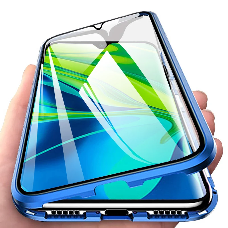 Чехол для Xiaomi Note 8T двухсторонний металлический магнитный стеклянный Магнитный
