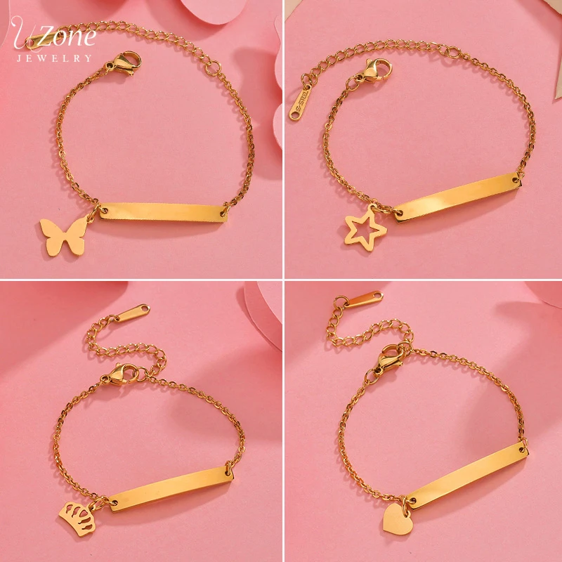 UZone пользовательская гравировка имени ребенка нержавеющая сталь Сердце Браслеты