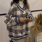 Женский винтажный свитер с V-образным вырезом, в стиле Харадзюку