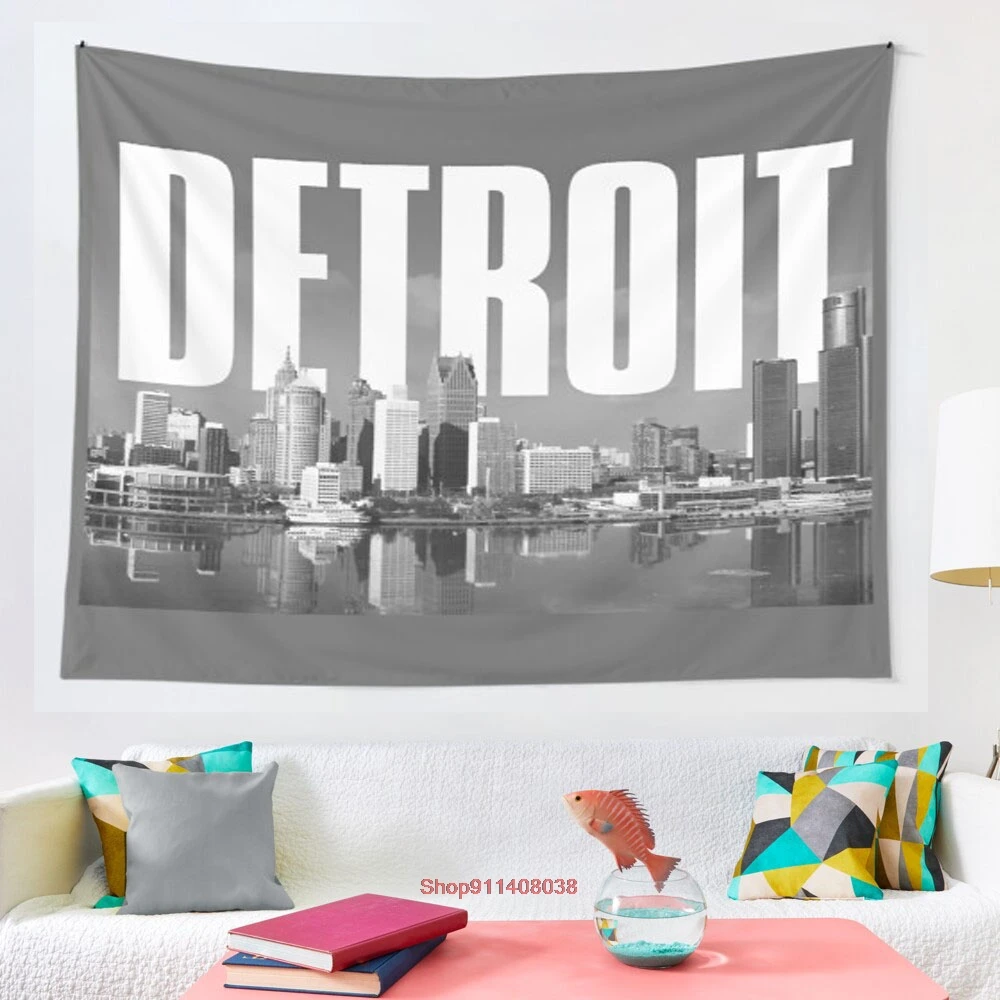 

Detroit Cityscape tapestry Coverlet Curtain Blanket Bedding Sheet Towel Throw Window Curtain Tapestries