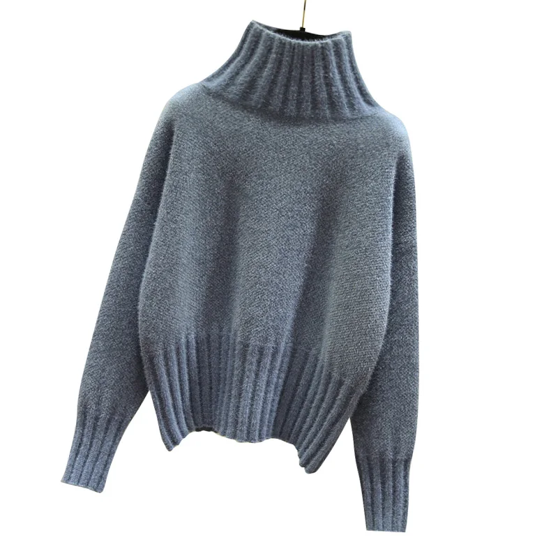 

stylish turtleneck women sweaters solid loose short solid thicken warm female pulls preppy style outwear coat tops