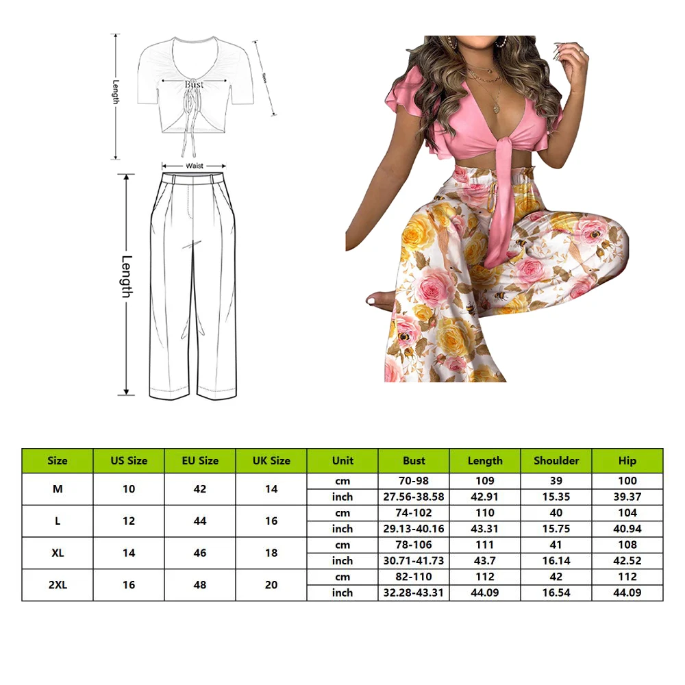 

Summer Women Two Piece Set Long Pants Top and High Waist Flare Loose Wide Leg Pants Halter Crop Top Pant Suits Club Wear Female