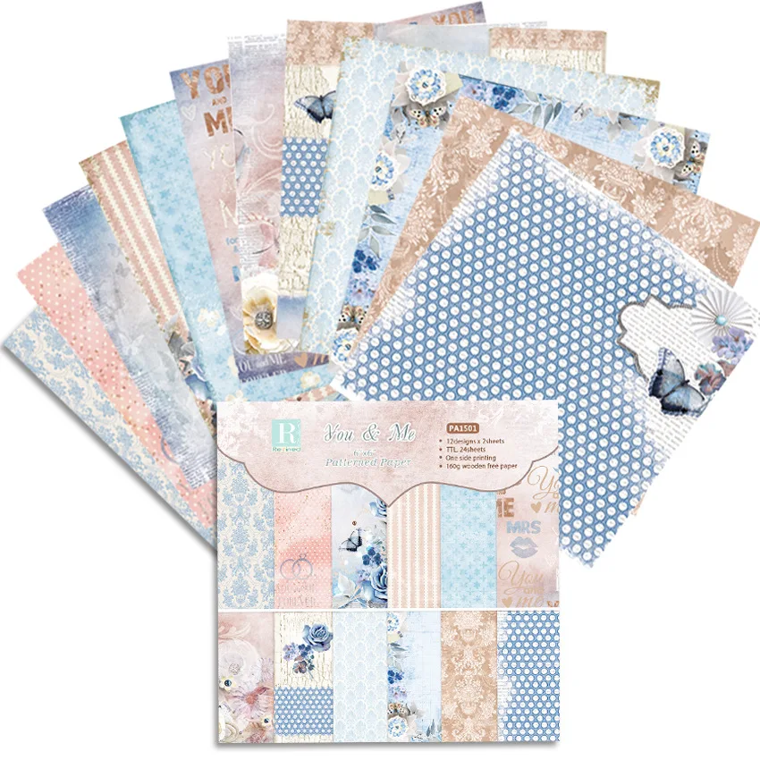 

ZENRA 24 Sheets 6"x6” You & Me Scrapbooking Paper Pack DIY Handmade Craft Paper Craft Patterned Paper Background Pad