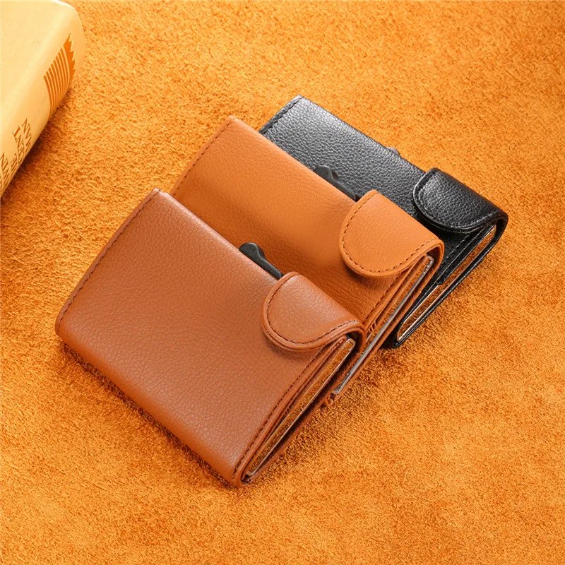 

RFID Blocking Vintage Leather Wallet Aluminum Box Credit ID Card Holder 2021 New Pop Up Card Case Protector Safety Men Card Case