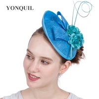 light blue hair fascinator hat new generous fabric flower hair accessories hats wedding millinery headband women party church