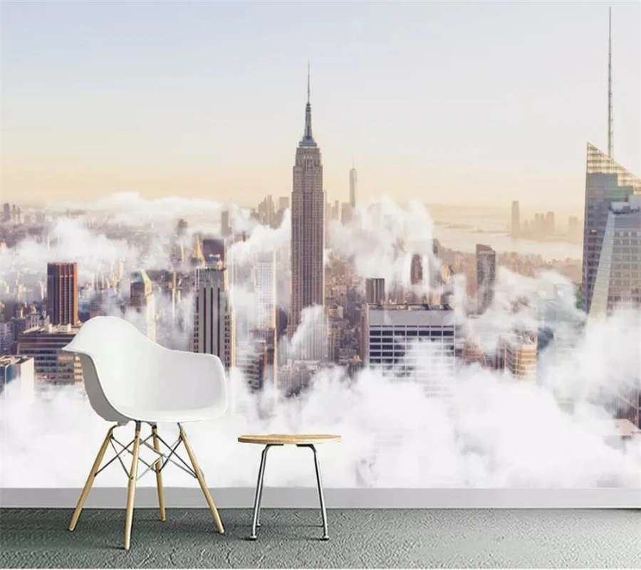 Custom wallpaper 3d mural modern minimalistic abstract hand-painted city cloud sea landscape restaurant TV background wall paper |