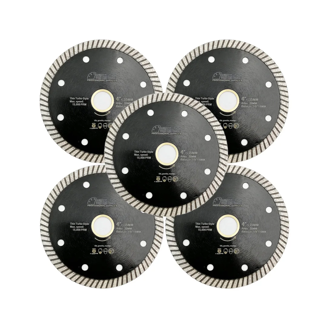 

SHDIATOOL 5pks 125MM Diamond hot pressed diamond blades Superthin Turbo disc with 10mm segment height tile stone cutting disc