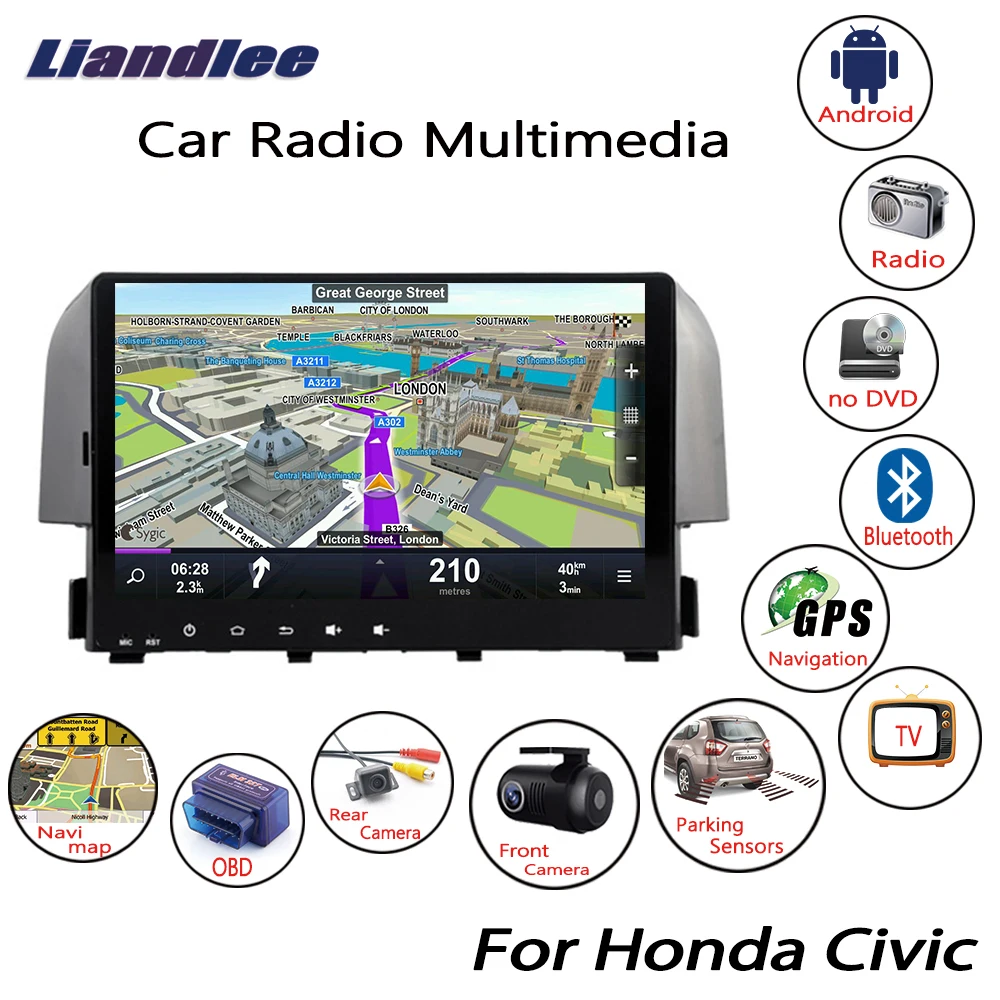 Liandlee для Honda Civic 2016 ~ 2018 Android автомобильный радиоплеер GPS навигация карты камера OBD