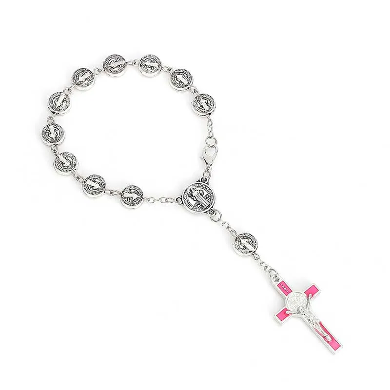 Браслет с изображением Креста Бенедикта и иконы из бусин|Браслеты| |