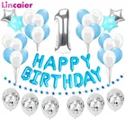 Голубые Серебристые шары из фольги в форме цифр для первого дня рождения, украшения вечерние на первый день рождения, Товары для новорожденных