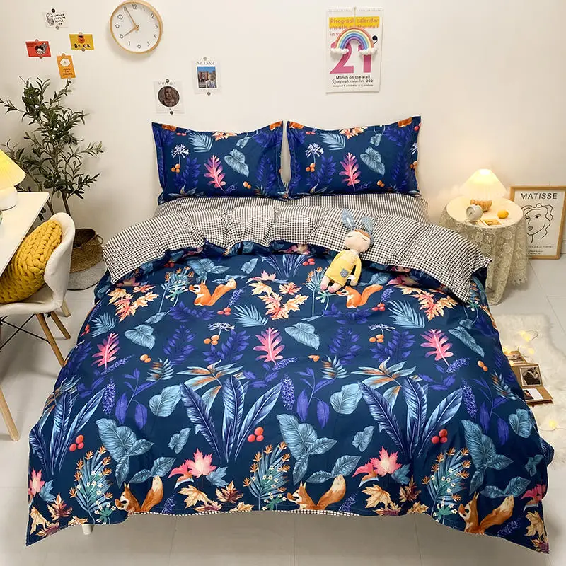 

Queen Size Bedding Floral Printed King Size Bedclothes Duvet Cover Bed Sheet Pillowcase Double Bedding and Bed Set Single