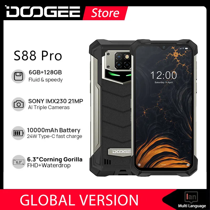 DOOGEE S88 Pro Rugged SmartPhone 10000mAh Helio P70 Octa Core 6GB RAM 128GB ROM IP68/IP69K Mobile smart phone Android 10 OS
DOOGEE S88 Pro Rugged SmartPhone 10000mAh Helio P70 Octa Core 6GB RAM 128GB ROM IP68/IP69K Mobile smart phone Android 10 OS