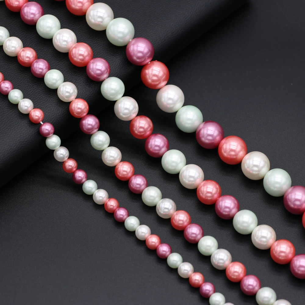 

Natural Shell Beaded Colorful Round Imitation Shell Pearl Loose Beads 6 8 10 12mm Size Pick for Making DIY Jewelry Necklace