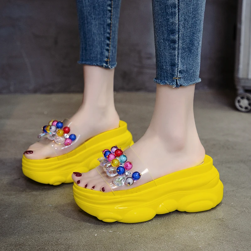 Женские шлепанцы на танкетке высотой 9 см/3 5 дюйма модные толстой плоской