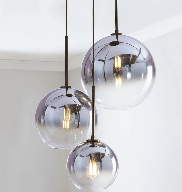 Silver color Набор из 3 LukLoy, лофт, подвесной светильник, люстры, серебро, золото, стеклянный шар, кухонный остров, современный подвесной потолочный светильник, люстра - Цвет корпуса: Silver color