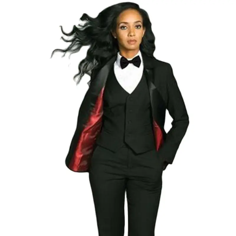 Women's Suit 3-piece Office Slim Fit Work Wear Business Party Tuxedo Black Blazer + Pants + Vest Lady Outfit