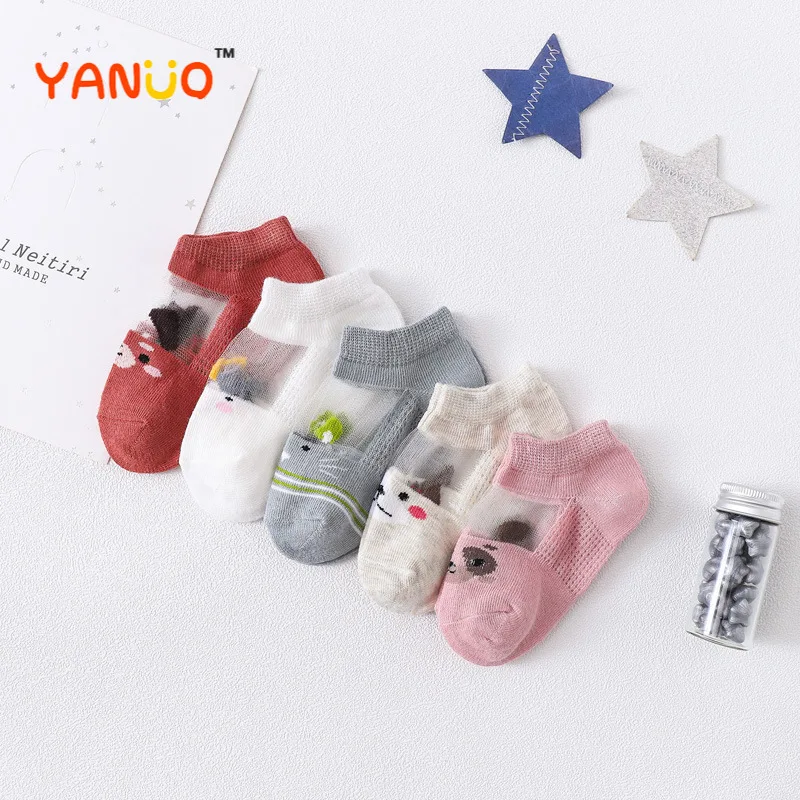 

5 Pairs of Summer Children's Breathable Mesh Cotton Socks 0-8 Years Old Cute Baby Socks Boy and Girl Cartoon Moon Star Socks