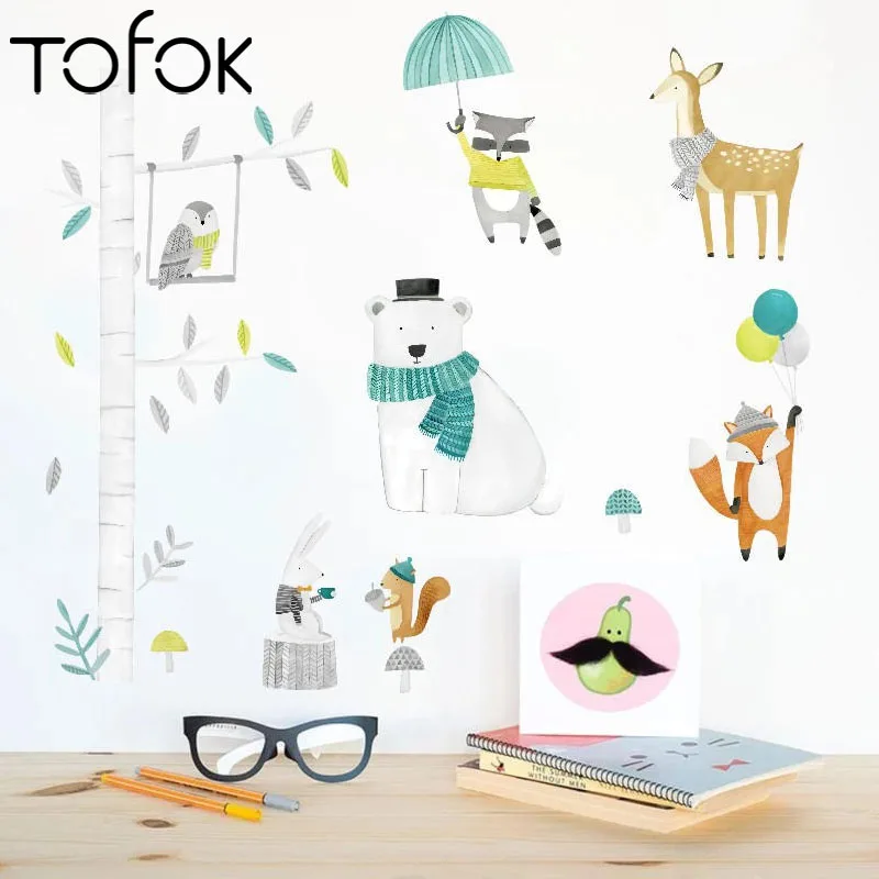 Настенные наклейки Tofok в скандинавском стиле с изображением медведя лисы и оленя