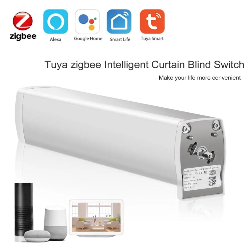 

Tuya Intelligent Zigbee Electric Curtain Motor Auto Motorized Curtain Status Track Timing APP Remote Control For Alexa Google