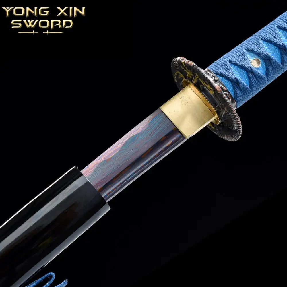 Handmade Carbon steel Japanese Samurai Katana sword full tang sharpened New Folded steel blue Blade Japanese Samurai Katana