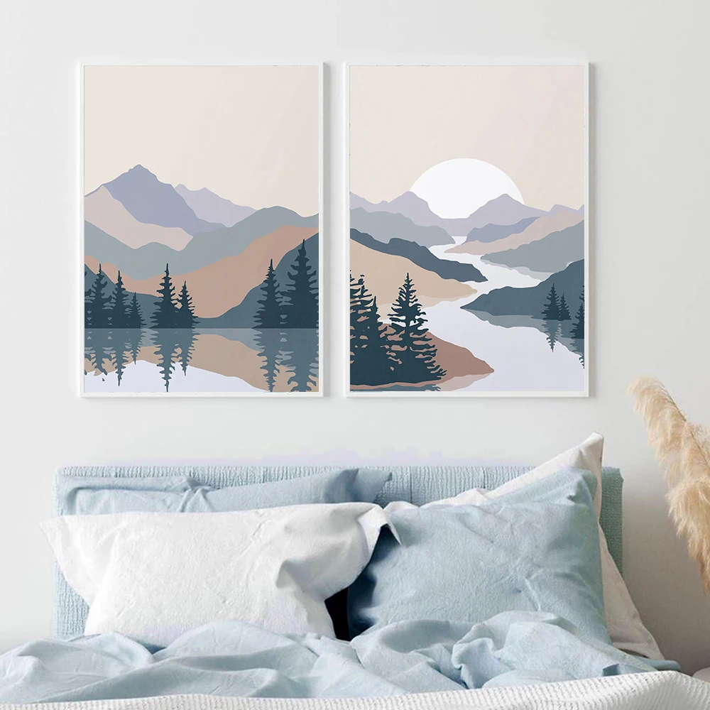 

Modern Abstract Landscape Poster and Prints Nordic Canvas Painting Wall Art Mountain Sunrise Pictures for Living Room Home Decor