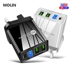 Быстрое зарядное устройство USB 36 Вт, 4 порта, QC3.0, Тип C PD 20 Вт, вилка для ЕС, США, Великобритании, быстрая зарядка, зарядное устройство для iPhone, Samsung, Huawei