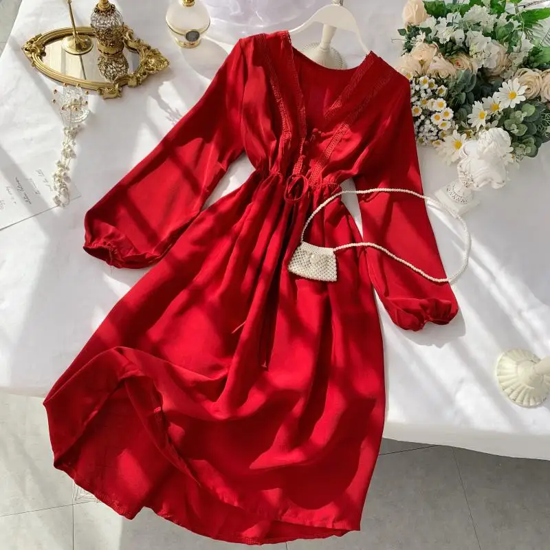 2019 Новое модное женское французское платье женские пышные рукава с высокой