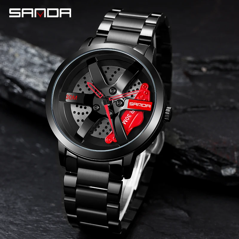 

BASID Top Brand Luxury Waterproof Quartz Watch Hollow Dial Wheel Design Mesh Steel For Gifts Male Classic Business Man
